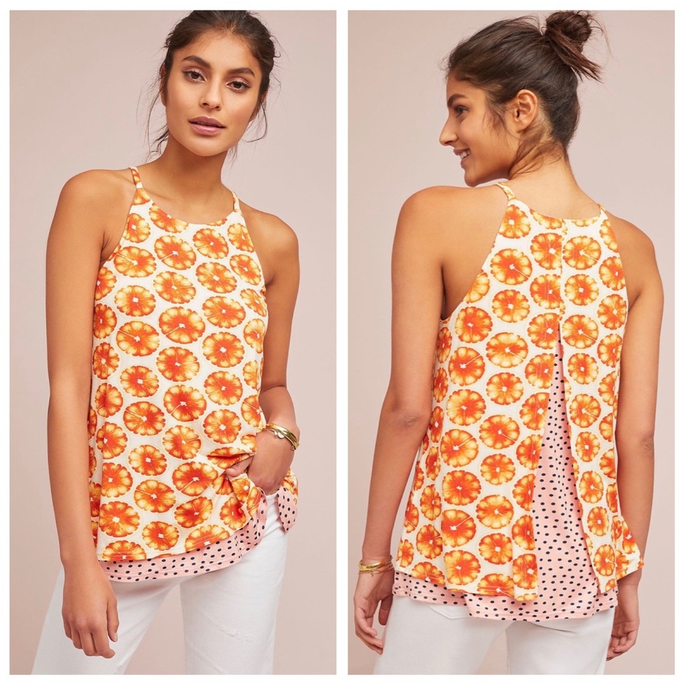 Anthropologie Springtime Printed Cami - Tangerine